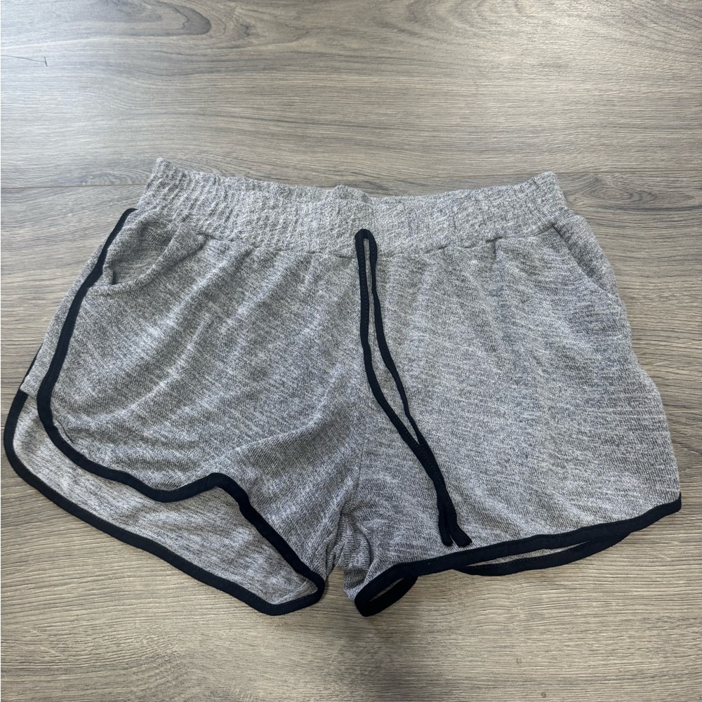 Heather Gray Women's Athletic Shorts with Black Piping